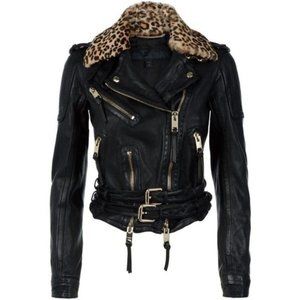 Burberry Prorsum Animal Print Collar Lambskin Biker Jacket